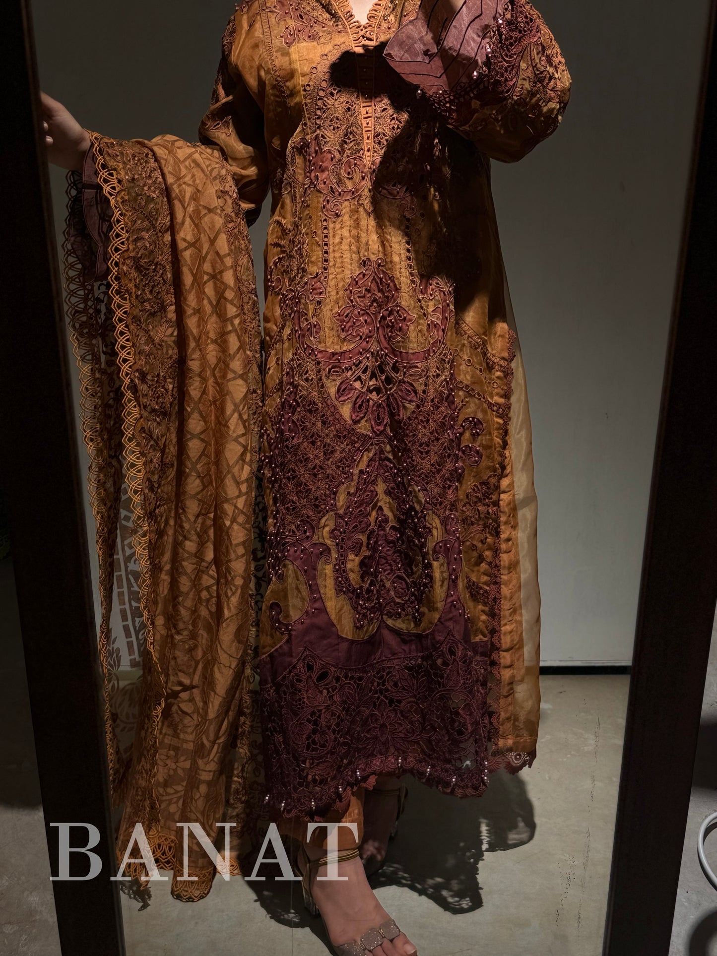 Amber & Espresso Embroidered Luxury Lawn Ensemble