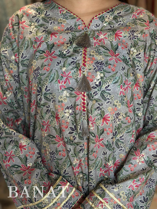 Gulnaar Grey Floral Farshi Salwar Set