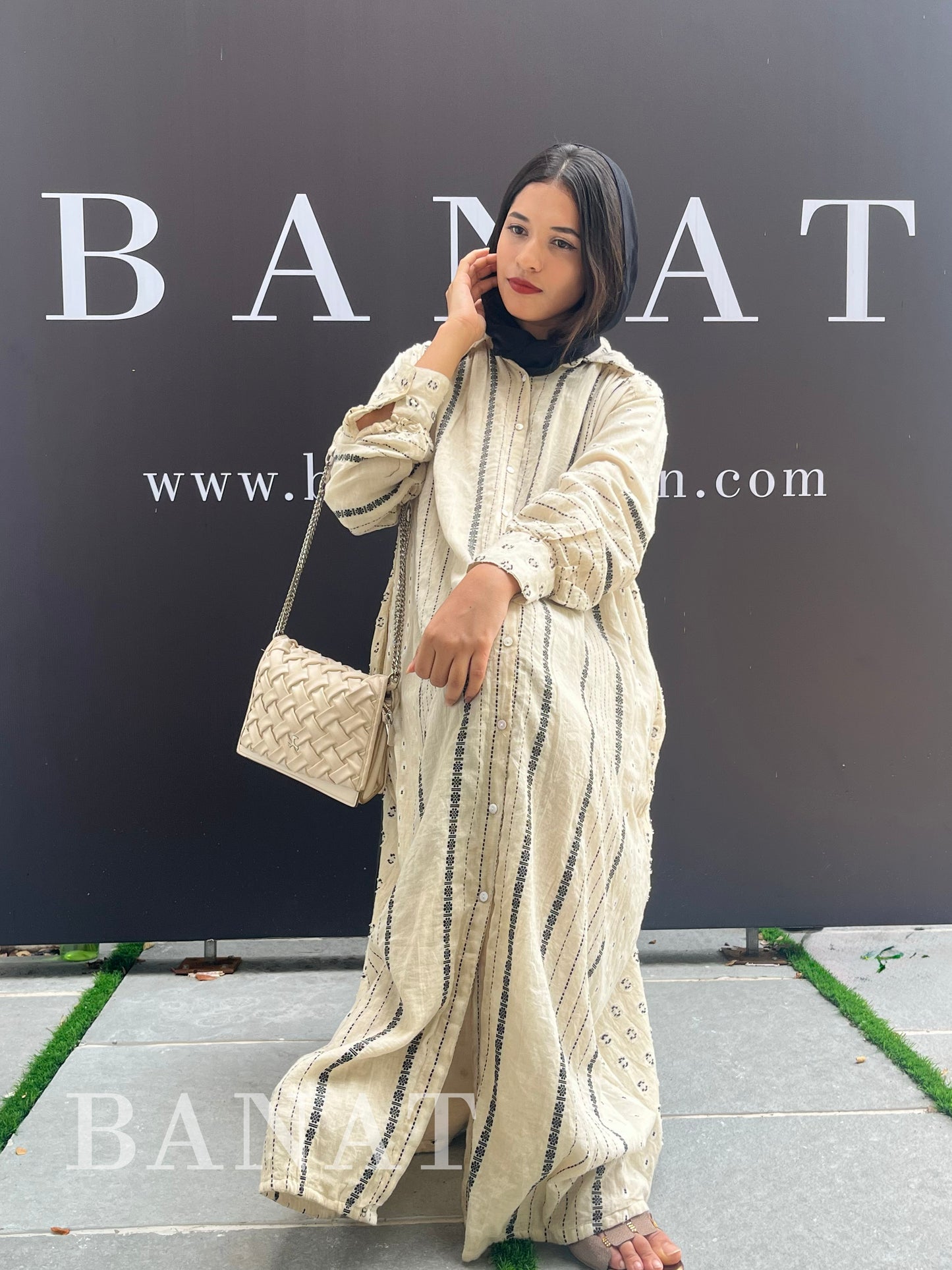 Textured Stripe Linen Abaya or long dress
