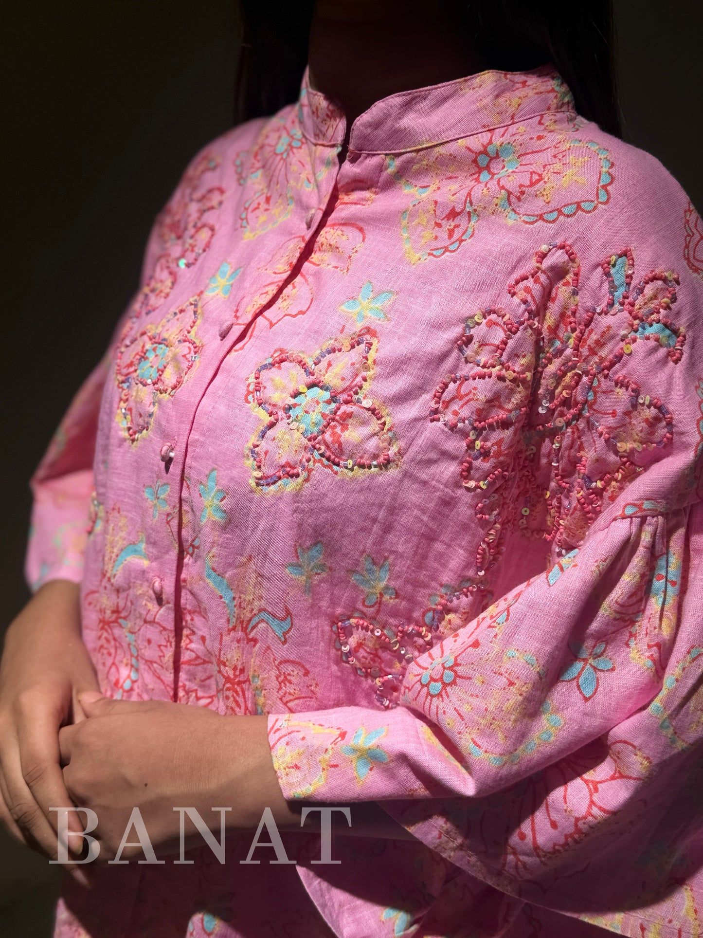 Pink Floral Tiered Co-ord Set with Bell Sleeves
