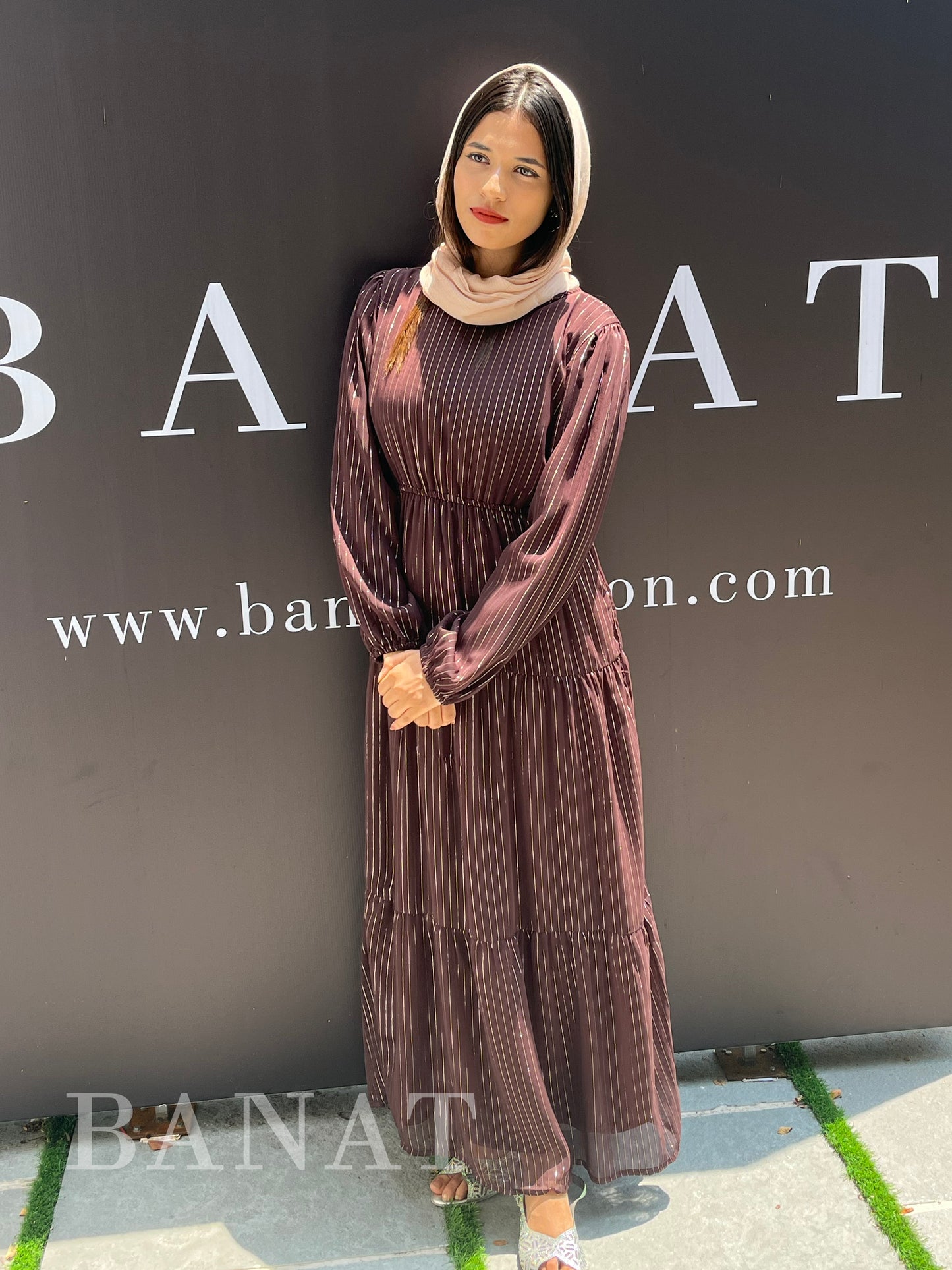 Elegant Striped Tiered Maxi Dress