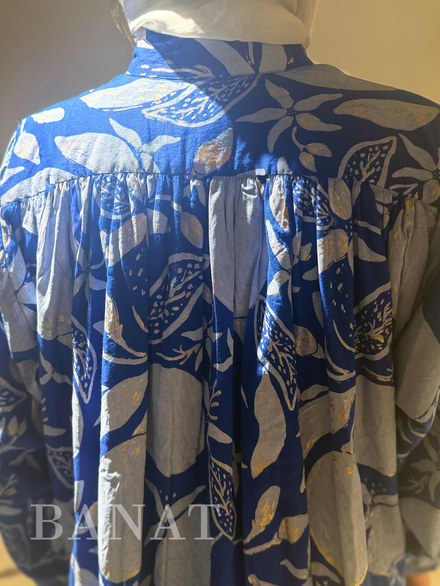 Blue Botanical Print Oversized Maxi Dress