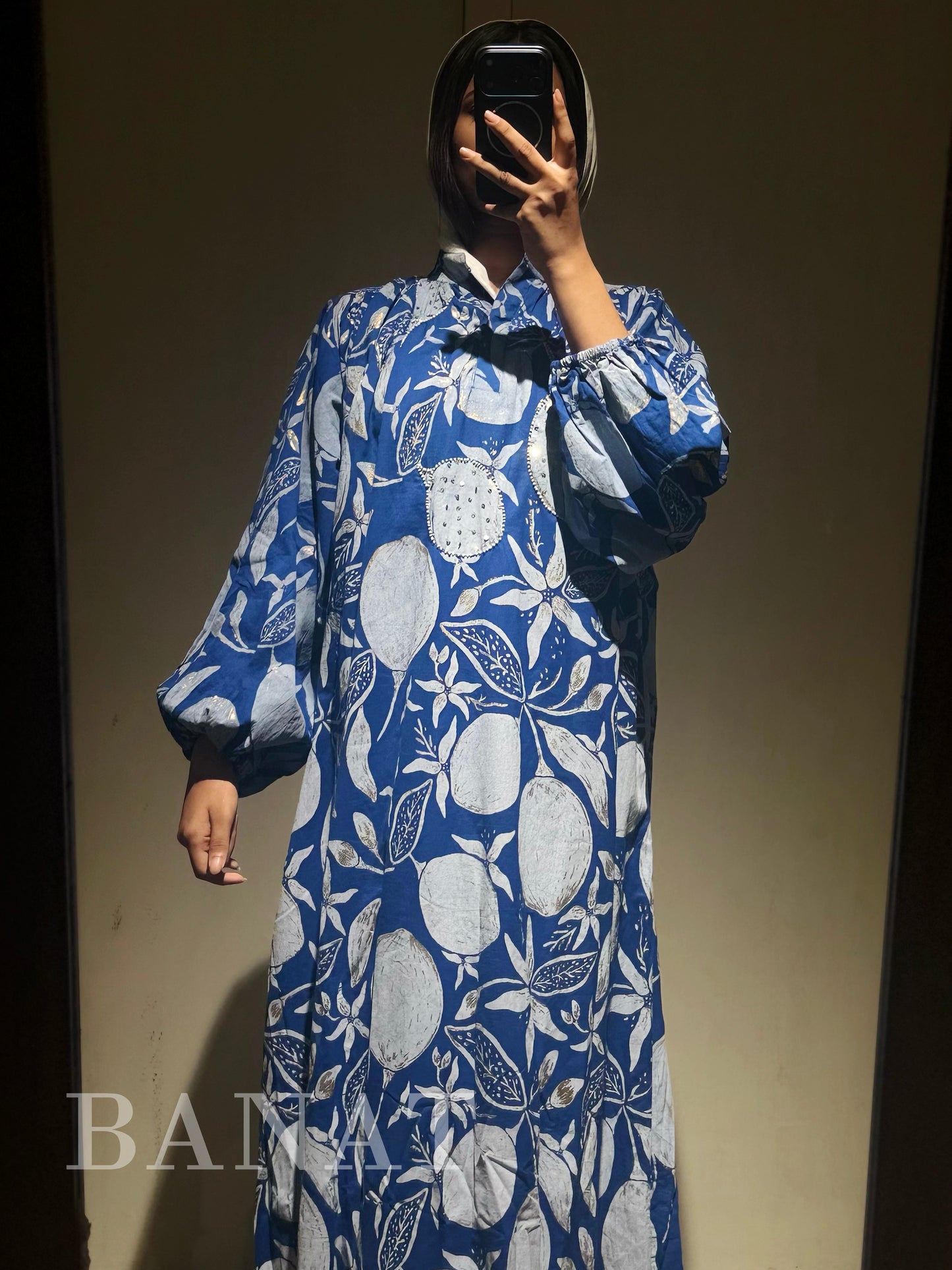 Blue Botanical Print Oversized Maxi Dress