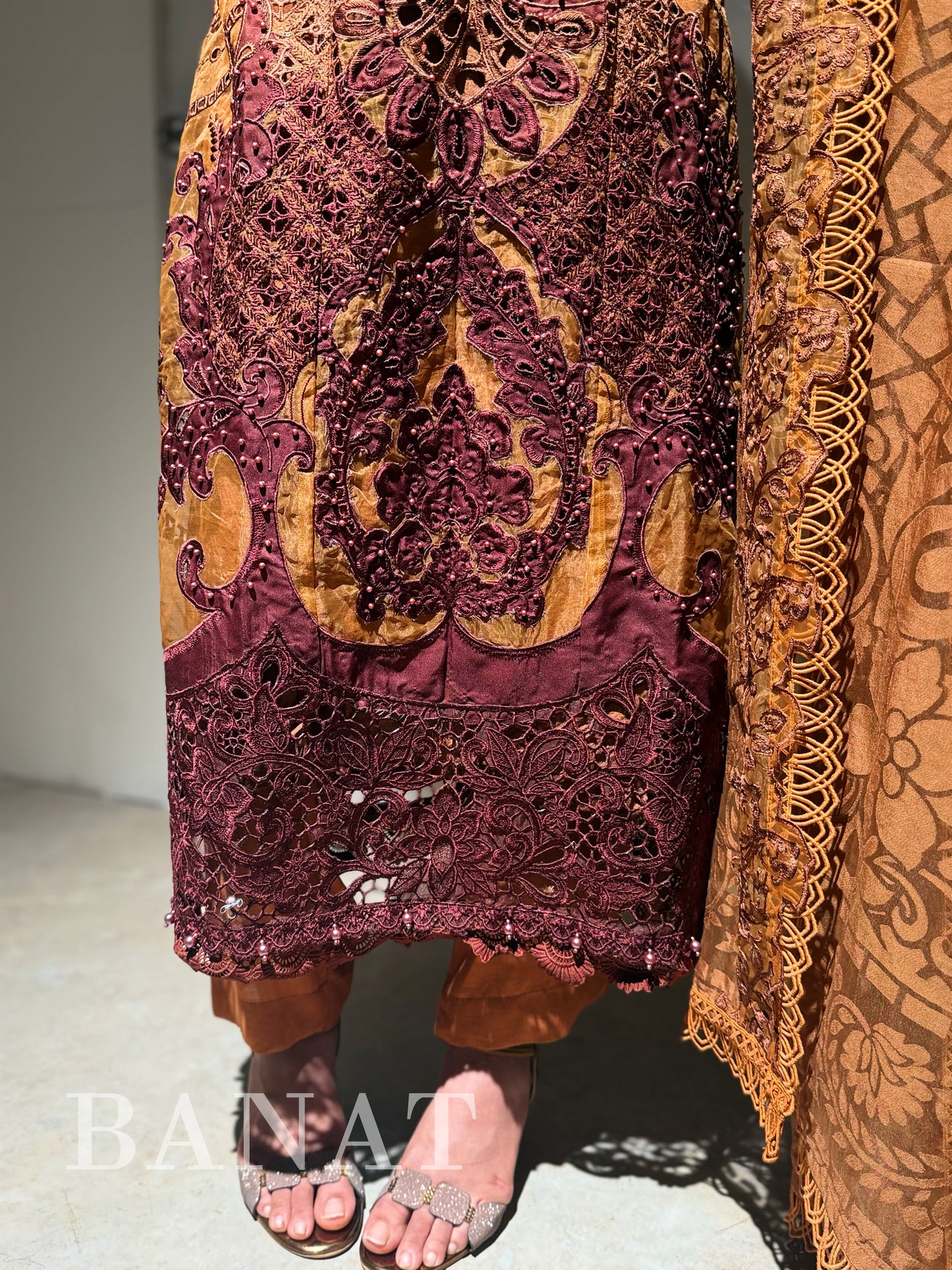 Amber & Espresso Embroidered Luxury Lawn Ensemble