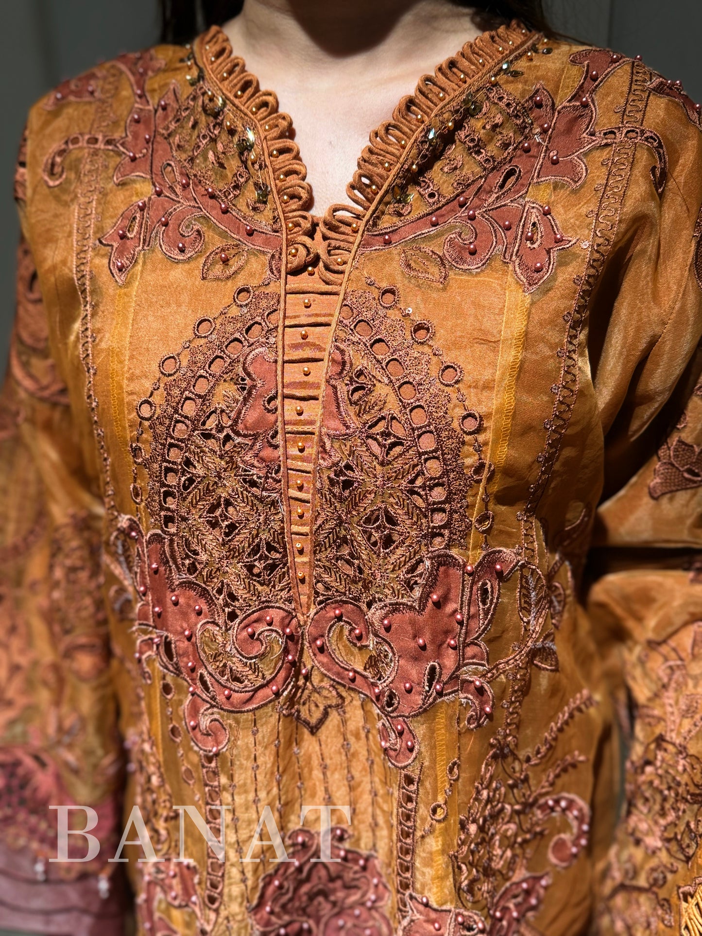Amber & Espresso Embroidered Luxury Lawn Ensemble