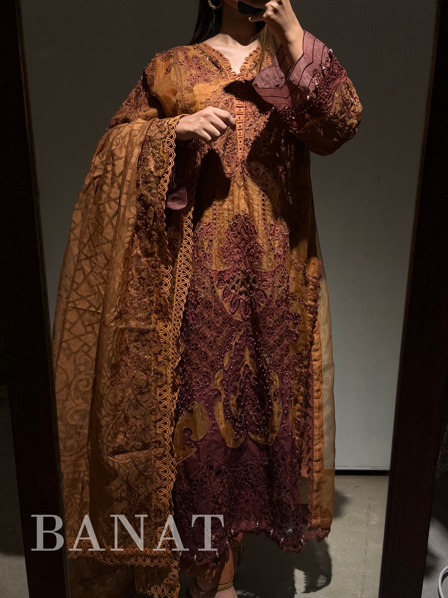 Amber & Espresso Embroidered Luxury Lawn Ensemble
