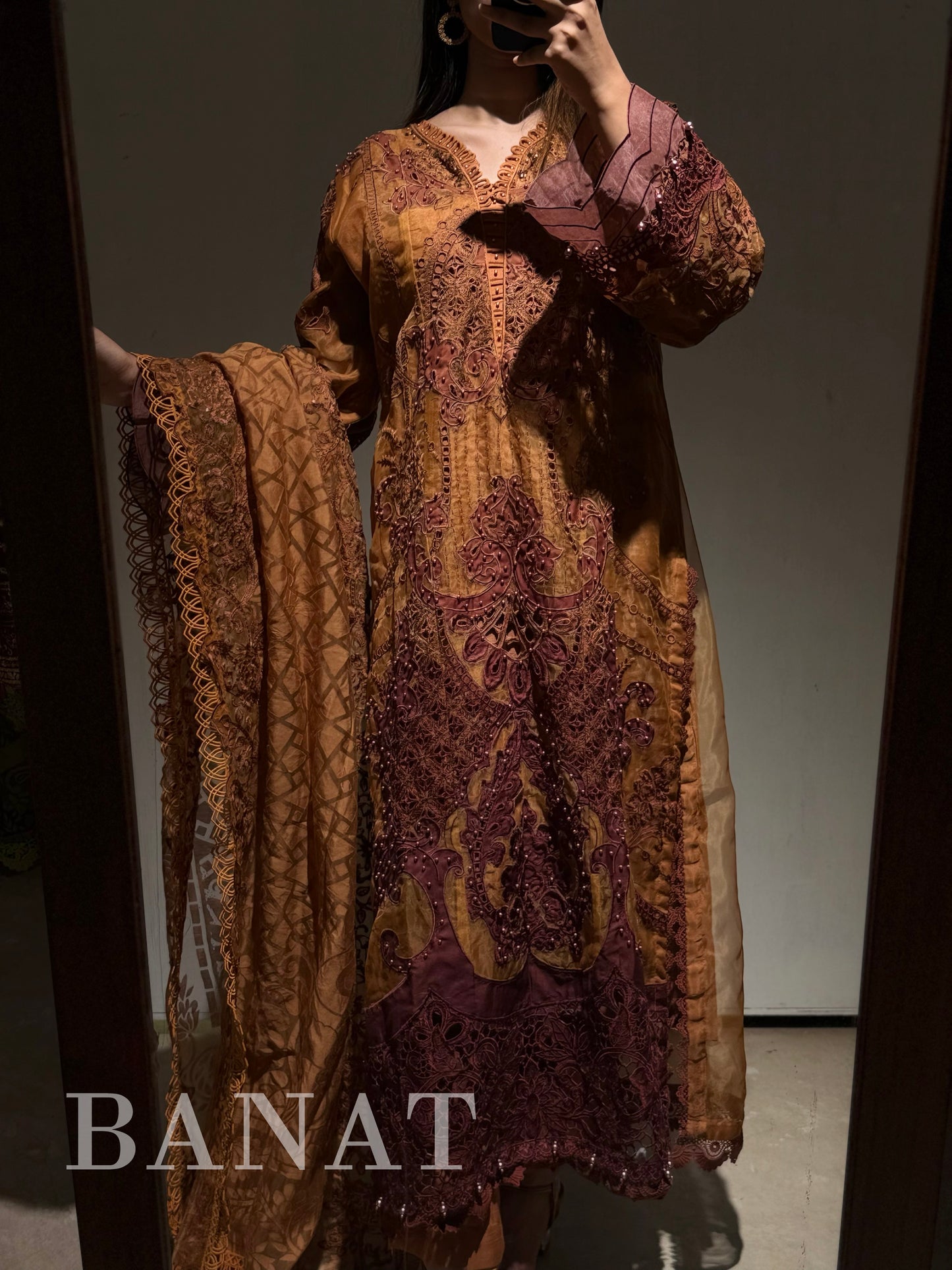 Amber & Espresso Embroidered Luxury Lawn Ensemble