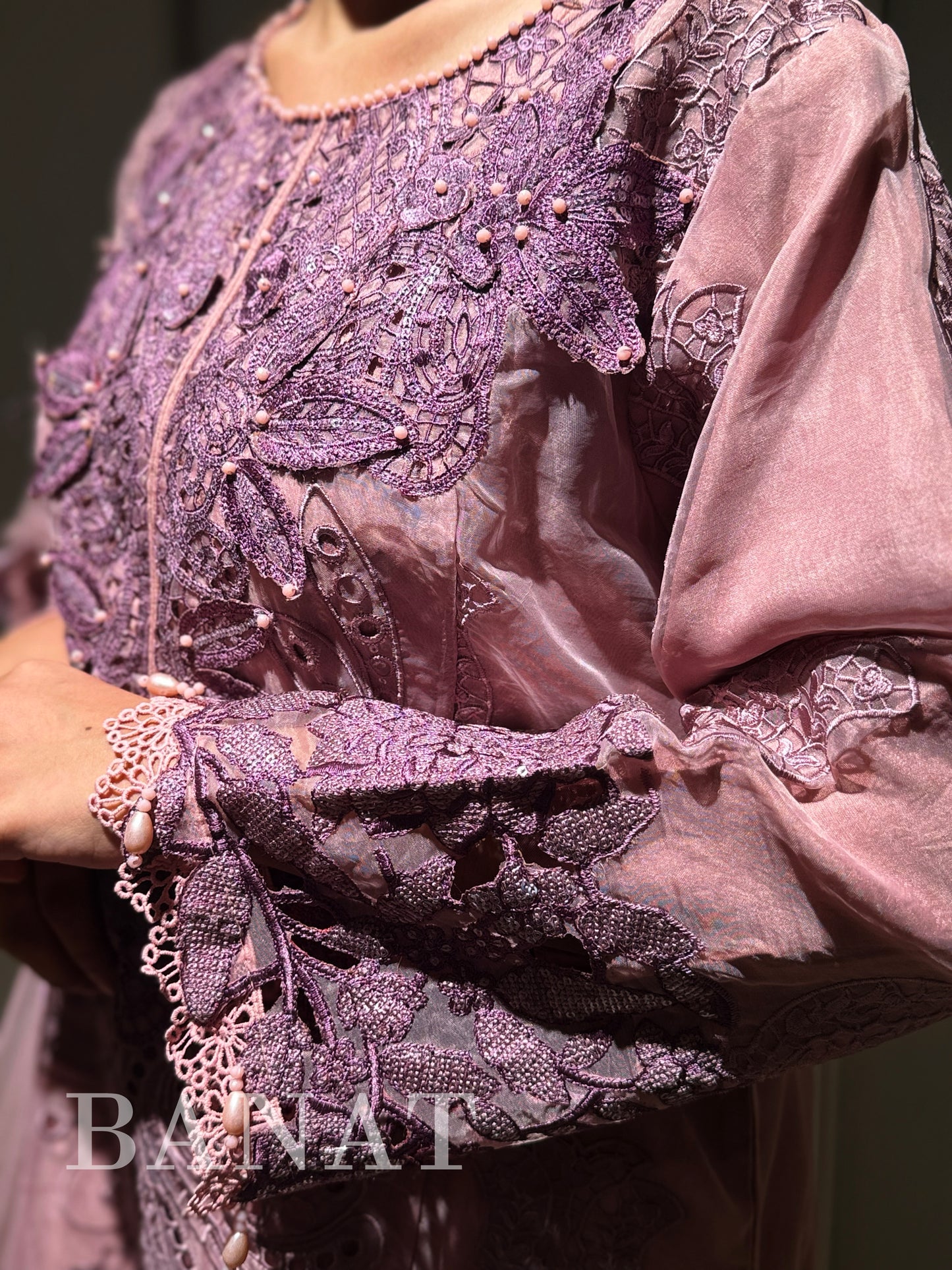 Ethereal Mauve Embroidered Three-Piece Set