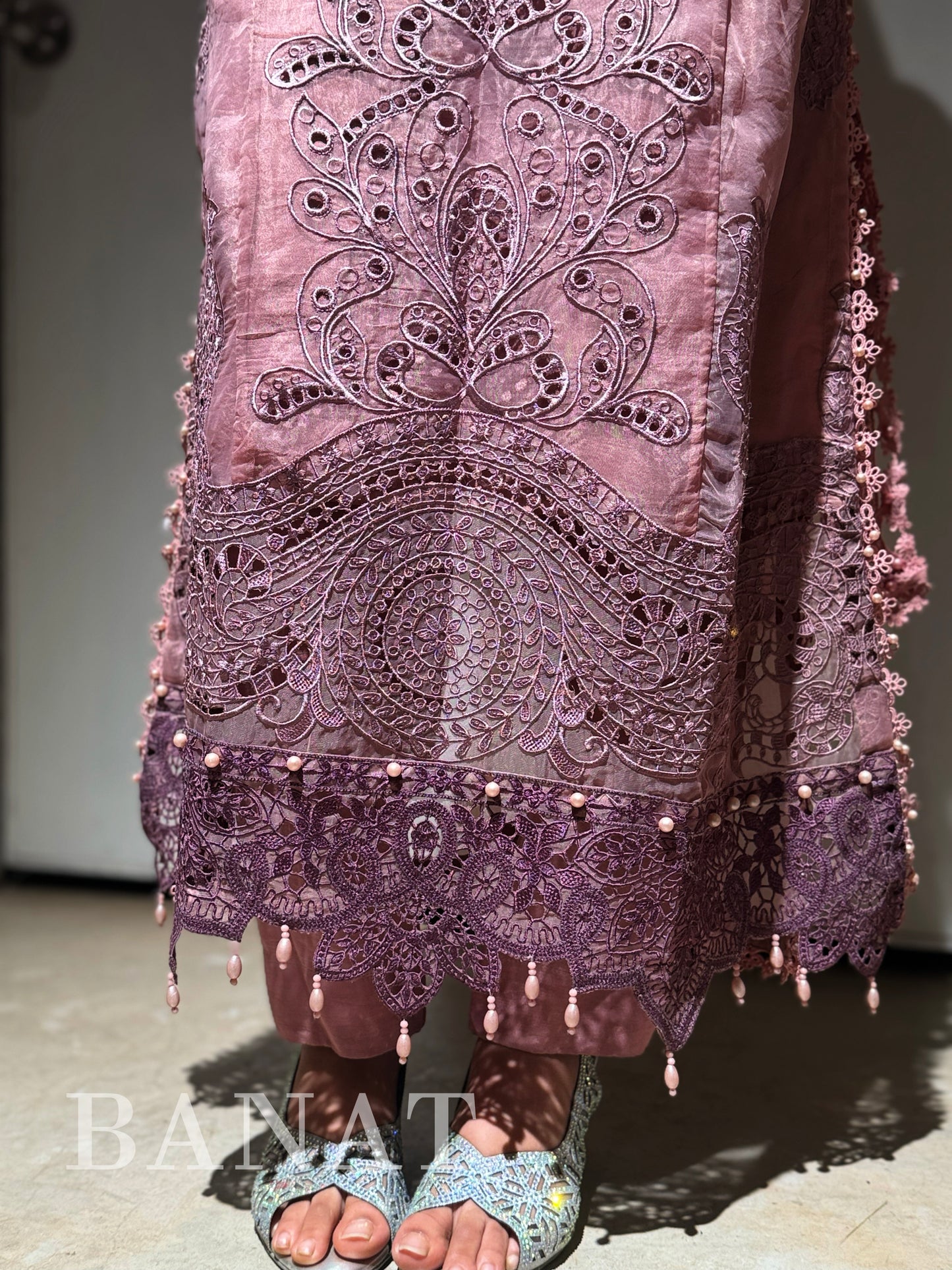 Ethereal Mauve Embroidered Three-Piece Set