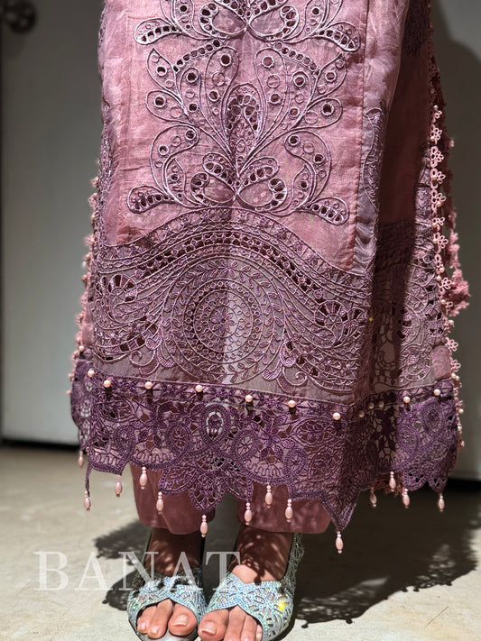 Ethereal Mauve Embroidered Three-Piece Set