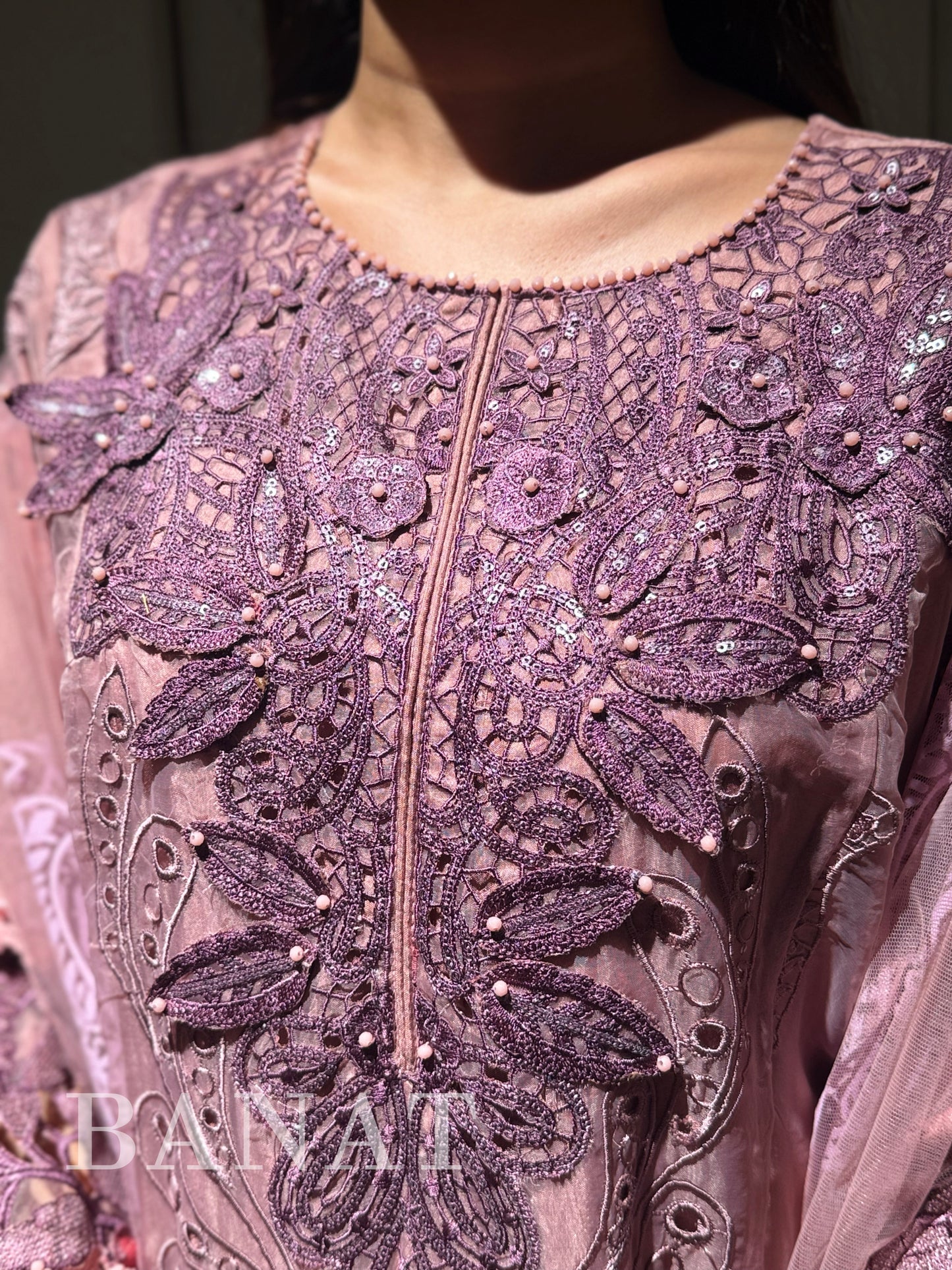 Ethereal Mauve Embroidered Three-Piece Set