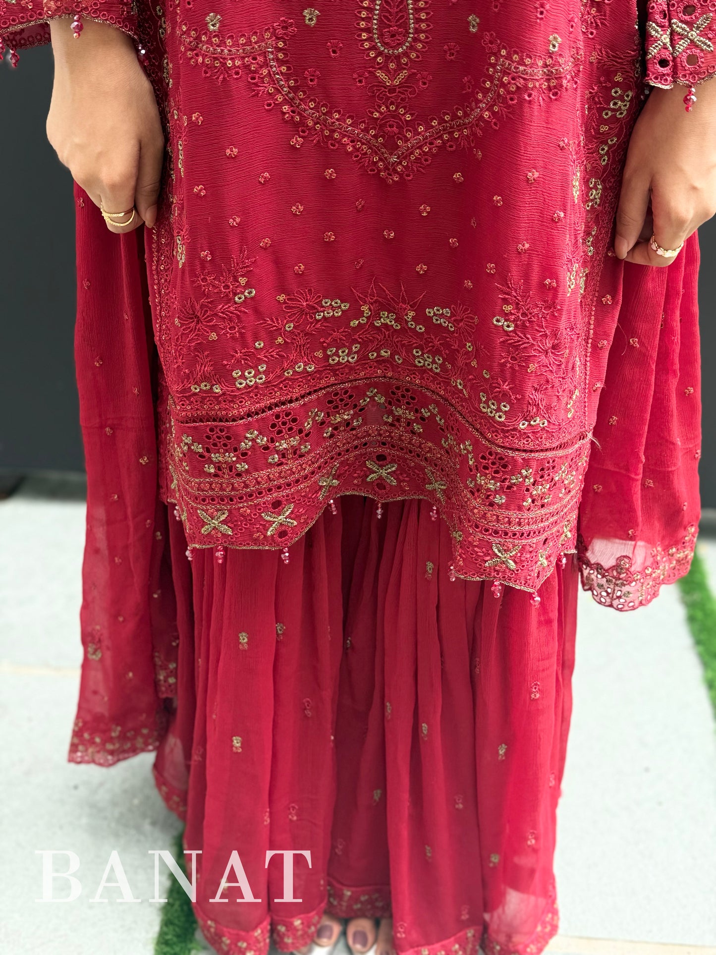 Noor Crimson Luxury Sharara