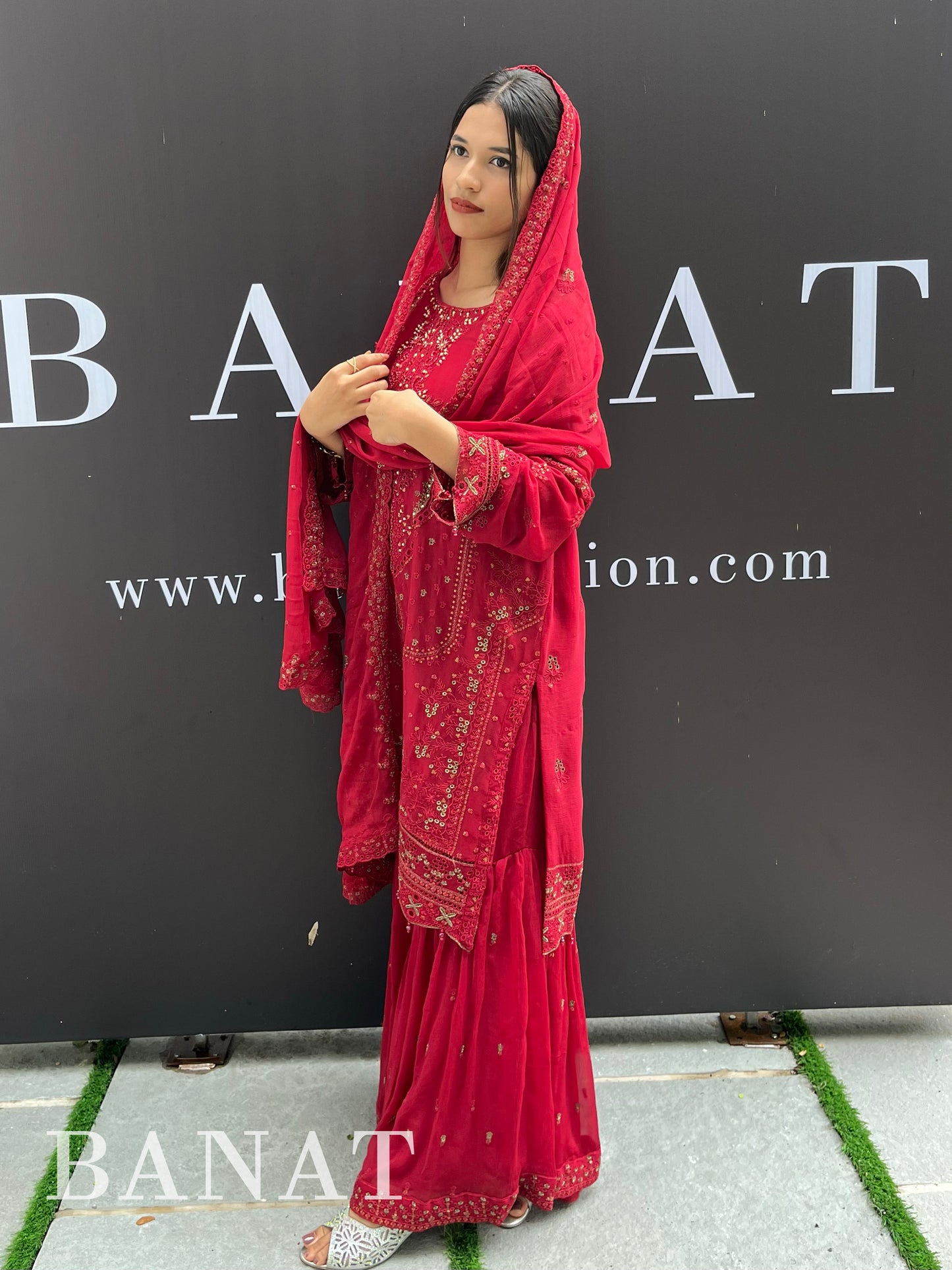 Noor Crimson Luxury Sharara