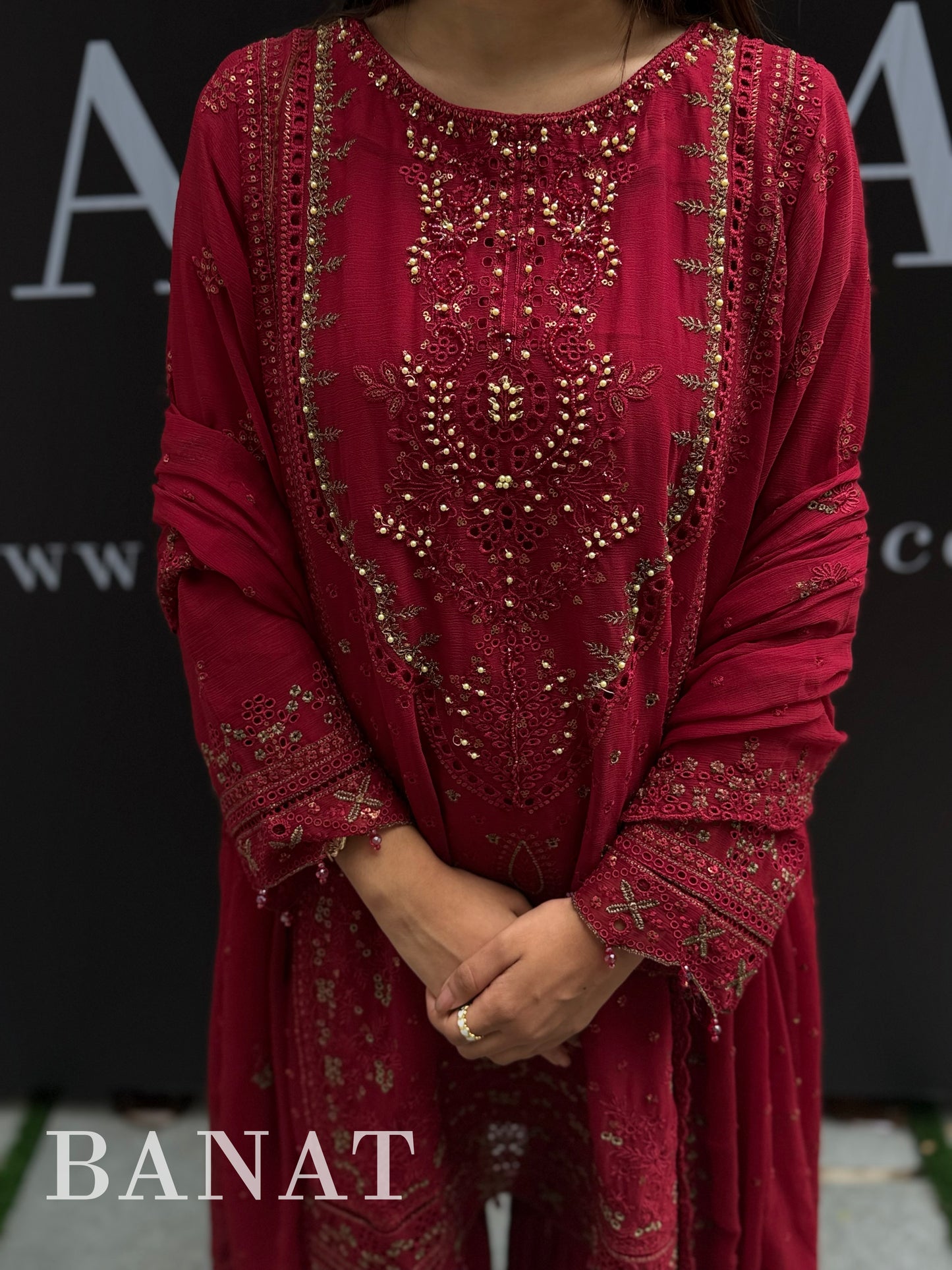 Noor Crimson Luxury Sharara