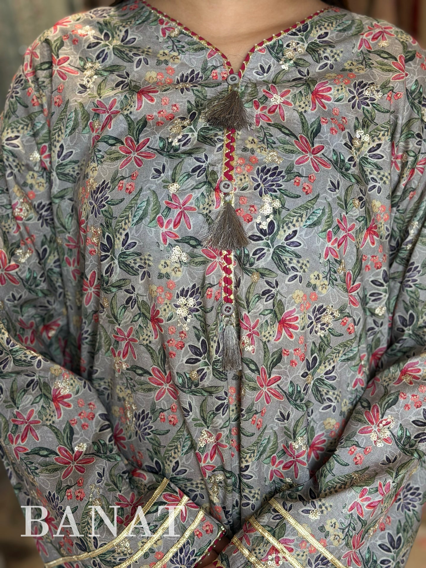 Gulnaar Grey Floral Farshi Salwar Set