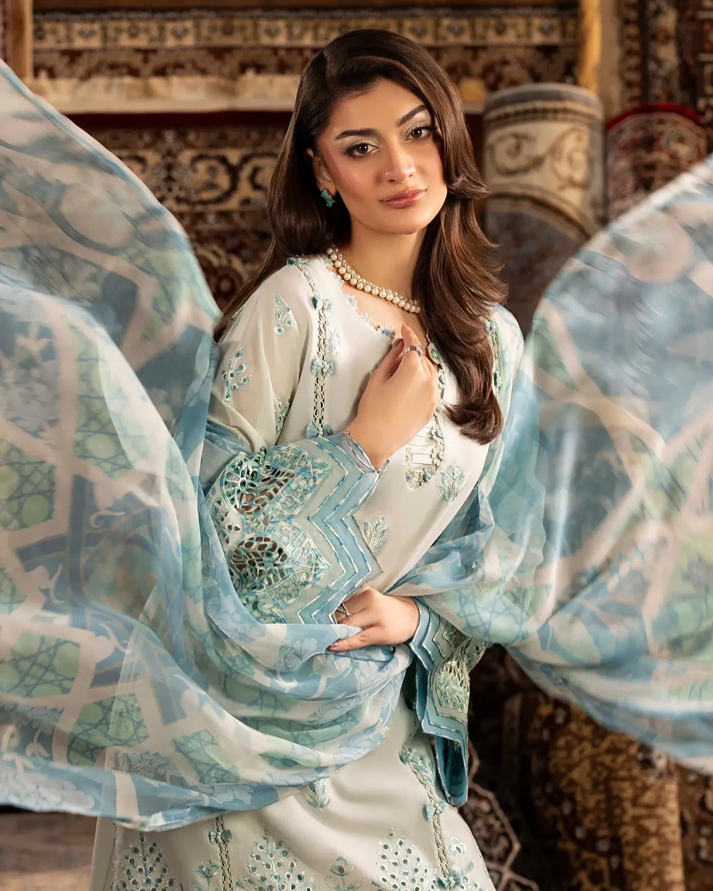 Aqua Serenity – Summer Luxury Pakistani Embroidered Lawn Suit