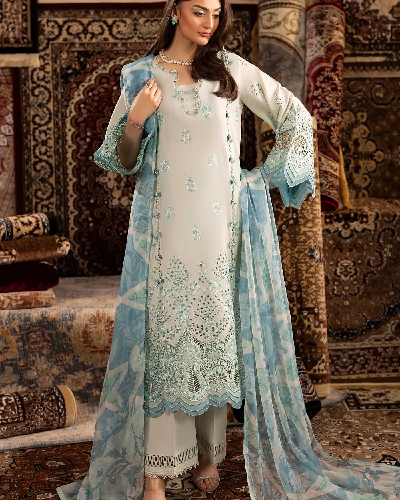 Aqua Serenity – Summer Luxury Pakistani Embroidered Lawn Suit